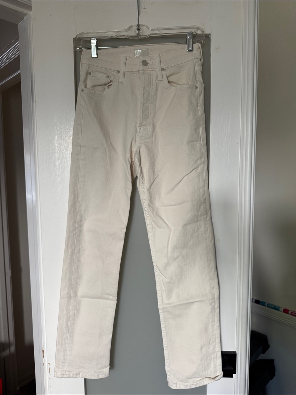 MOTHER Cropped Straight Jeans in Off-White